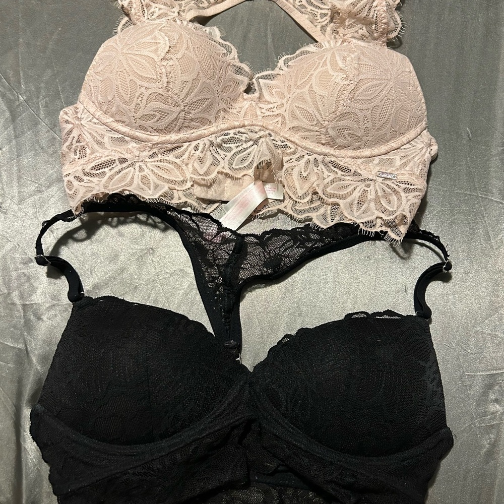 Victoria’s Secret Lace date push-up Bralette Set - Black and Cream